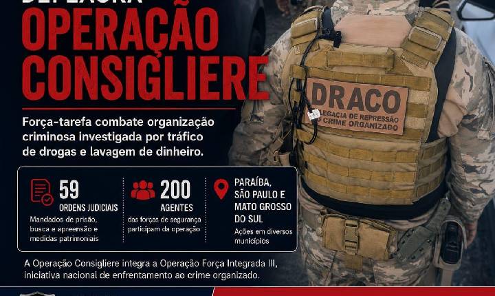 Operação integrada mobiliza cerca de 200 agentes para cumprir mandados contra organização criminosa investigada por tráfico de drogas e lavagem de dinheiro.